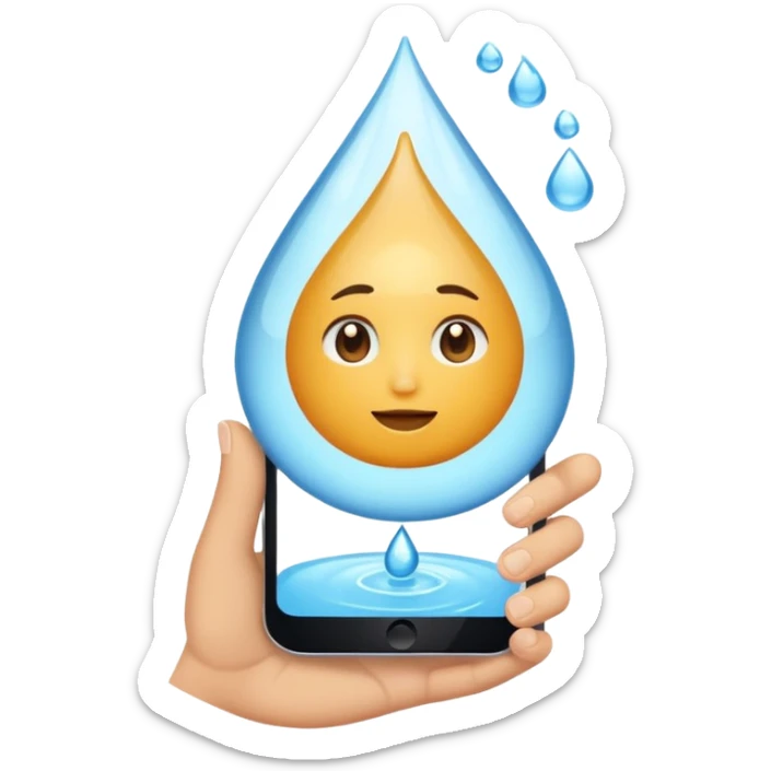 una gota de agua que tenga en la mano un telefono sticker