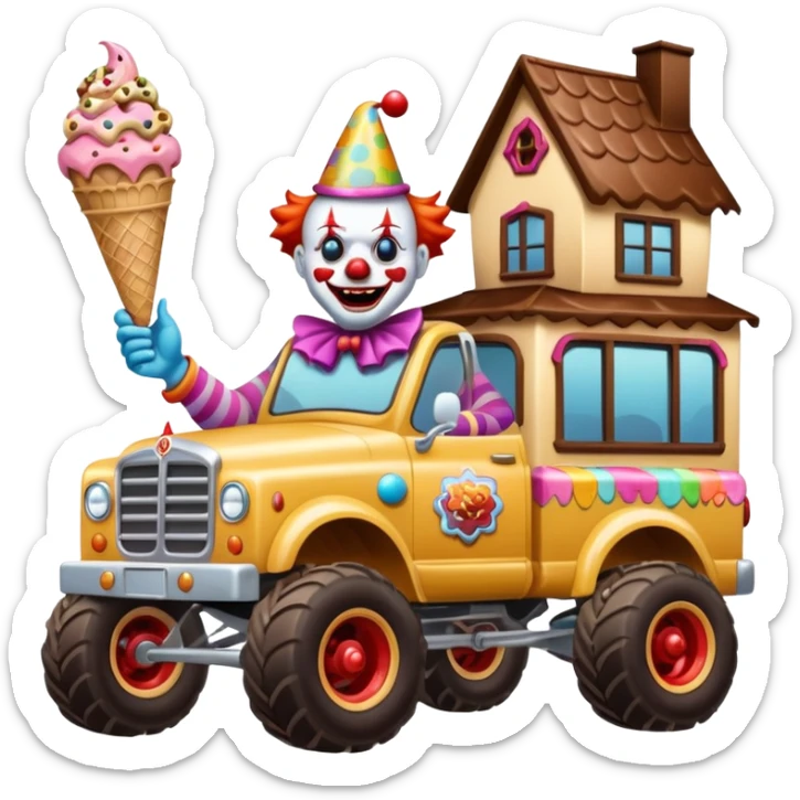 Crazy killer Klown Jenkins 4wd my monster 1924 racing ice cream with chocolate, nuts and sprinkles dream house food truck  sticker