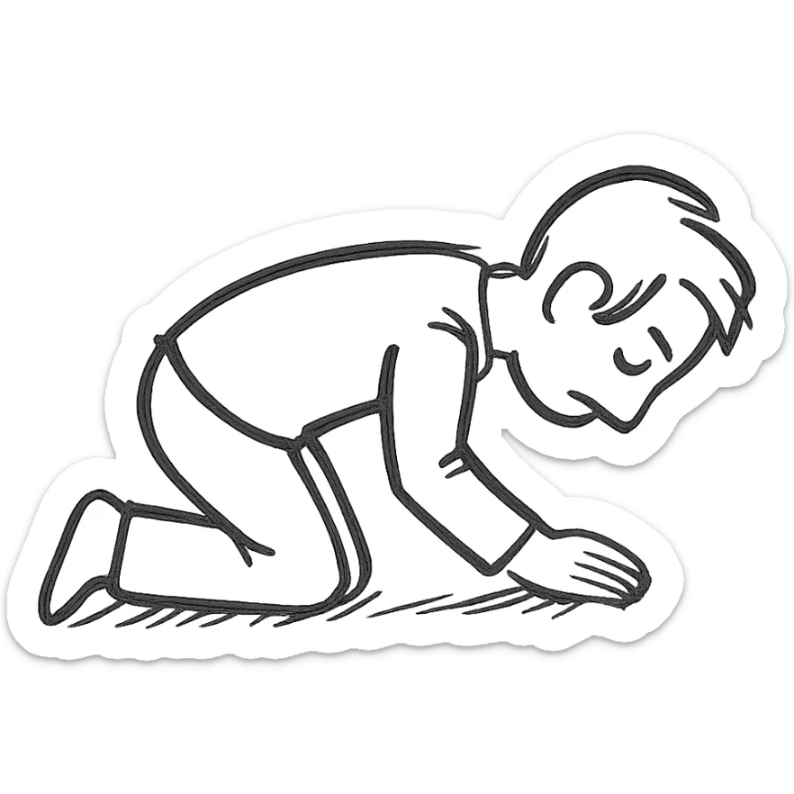 side view of a man kneeling and bowing, gesture of apology sticker