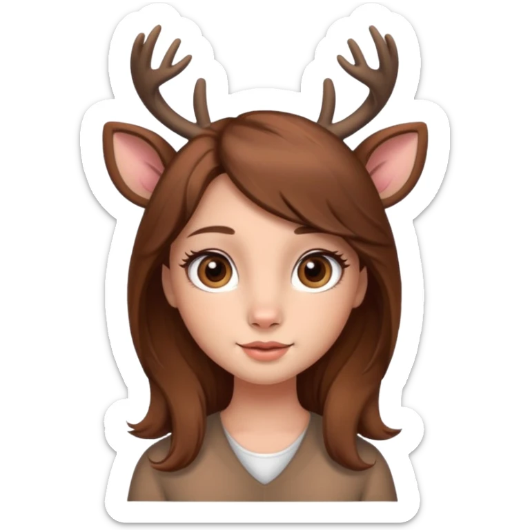Make a cute girl deer with brown hair and big brown eyes give her cute lashes sticker