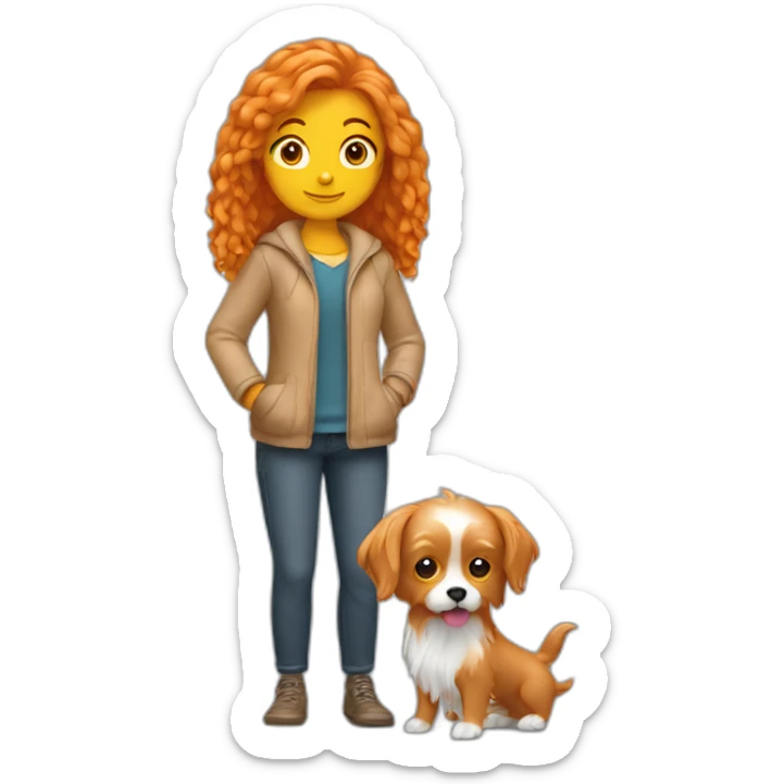 orange hair woman holding yorkshire dog sticker