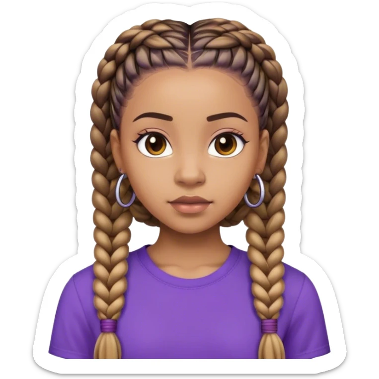 A lightskin black girl with boxbraids and purple shirt sticker