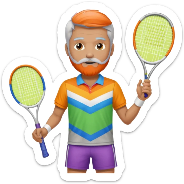 Male Tennis player with silver gray hair and beard dressed in Pride colors  sticker