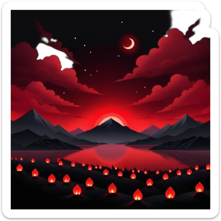 Edgy Black night sky crimson-blood-red glowing lights  Aesthetic scene scenery full picture  sticker