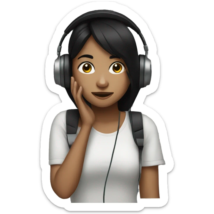 Dark hair girl listening to music  sticker