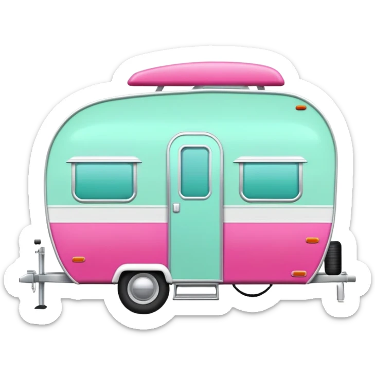 Realistic mint green and hot pink camping travel trailer isolated. sticker
