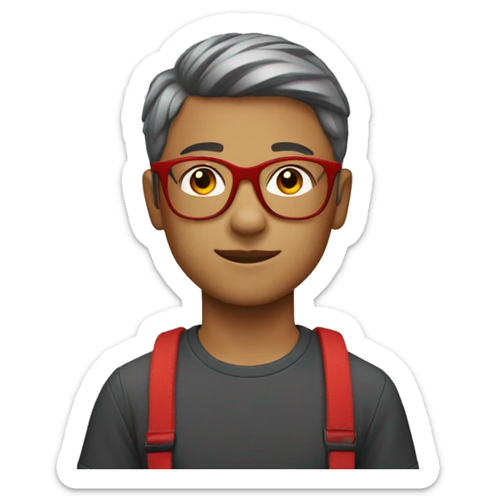 male, 12 year old, red glasses, red braces, short hair sticker