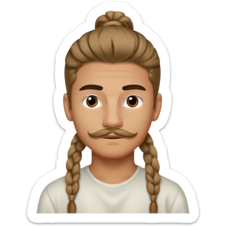 homme cheveux long attaché sans cheuveux dépanssant  16 ans, un peu bronzé petite moustache très fine sticker