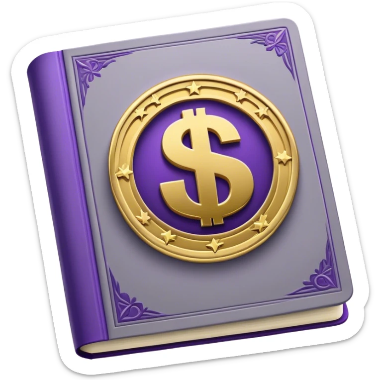 A gray book with royal purple details, gold lettering, and an embossed chess piece, dollar sign, or split path on the cover, radiating financial wisdom, strategic wealth-building, and mindset transformation. sticker