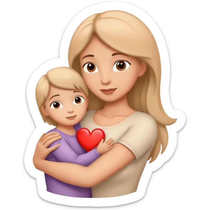 Mother and child in a loving embrace, heart symbol sticker