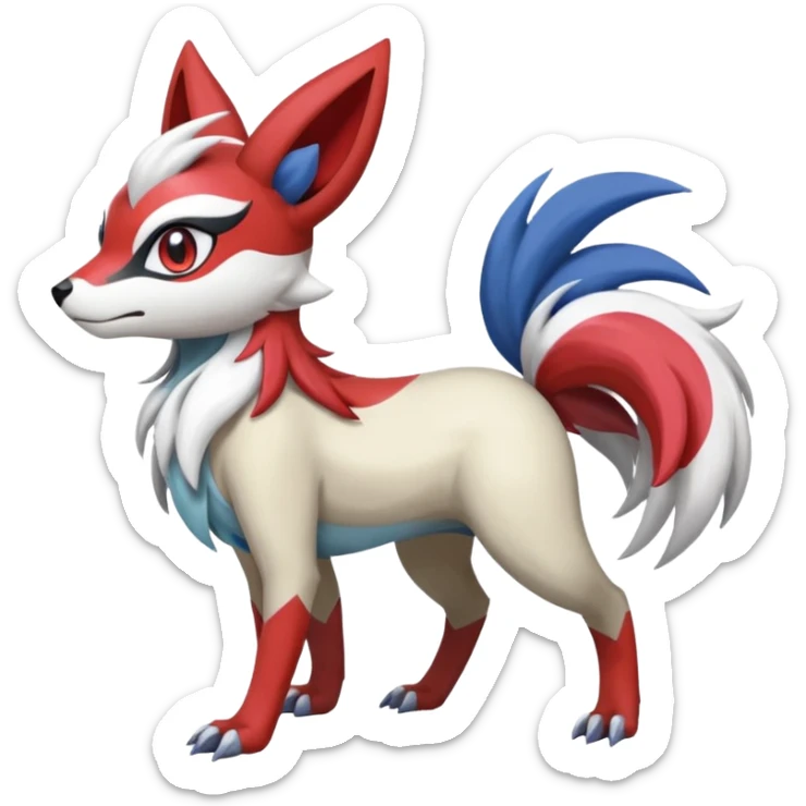 Colorful Skilled Adept Graceful Asian Painted Meloetta-Lycanroc-Absol-Zangoose-fusion-hybrid-creature (full body) sticker