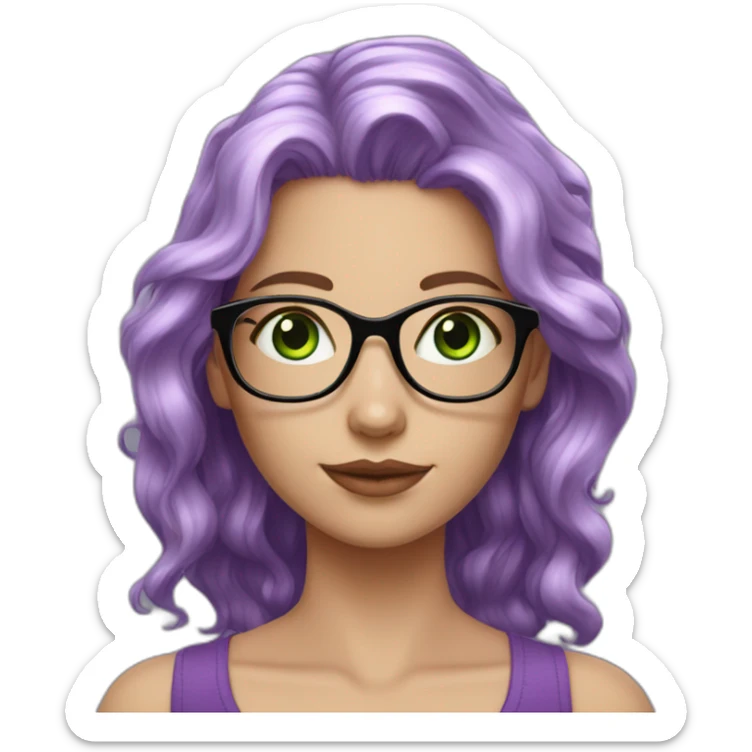 white-girl-purple-wavy-hair-green-eyes-square-glasses sticker