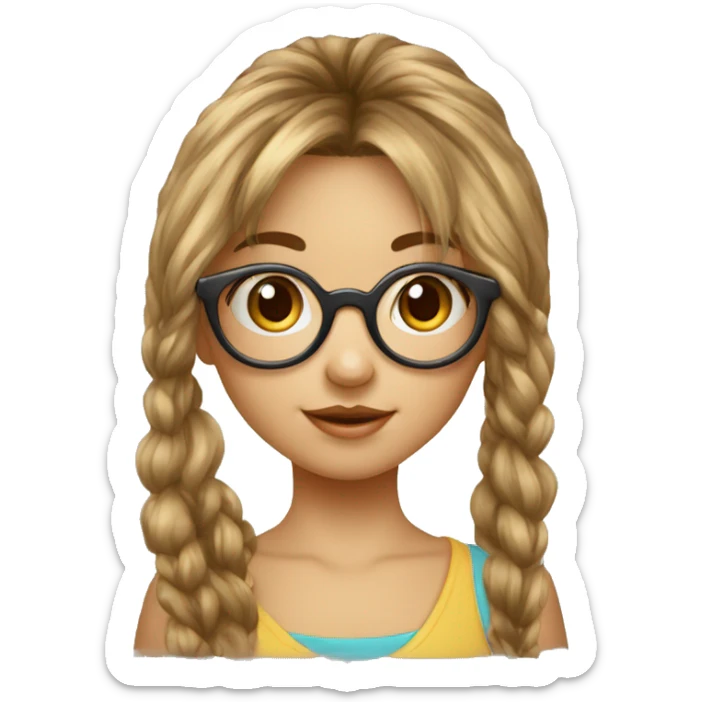 Petite fille avec lunette et frange cheveux marron courts sticker