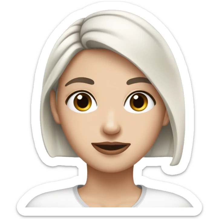 White girl with short black hair who puts cream on her face sticker