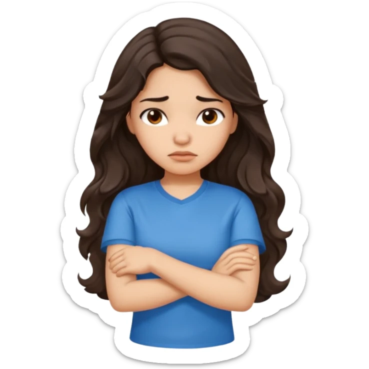 Hispanic girl with long dark brown wavy hair crossing her arms and  pouting sticker