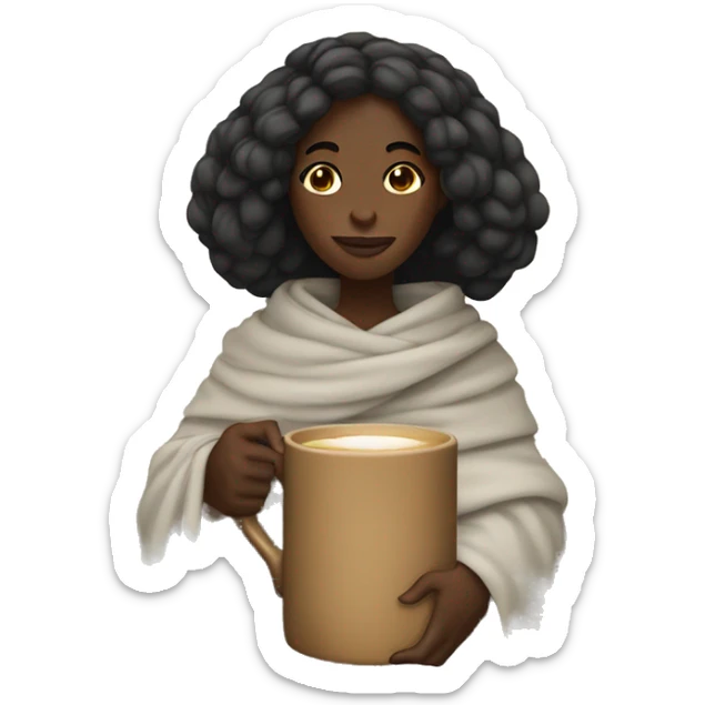black girl wrapped in a banket with a mug in her hand sticker