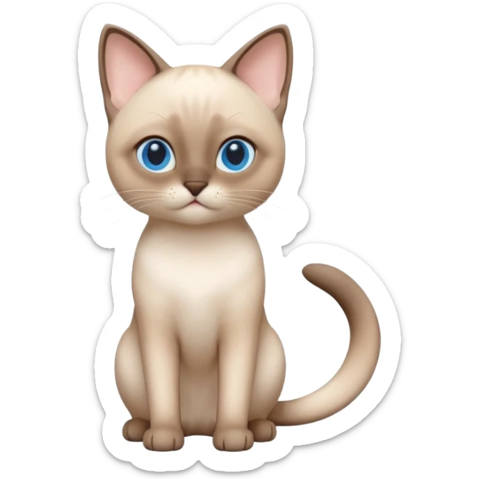 A 3D cartoon Siamese cat in creamy white with faint beige points, smooth short fur, bright eyes, calm lighting, Memoji-style rendering. full body or half body. sticker