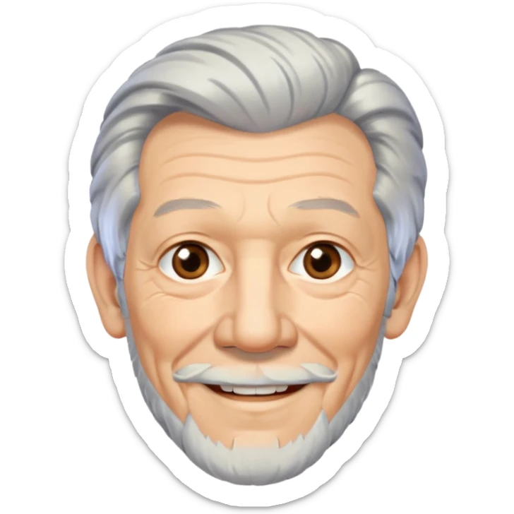 portrait of Ian McKellen, smiling, silver hair, trimmed beard, wise look sticker