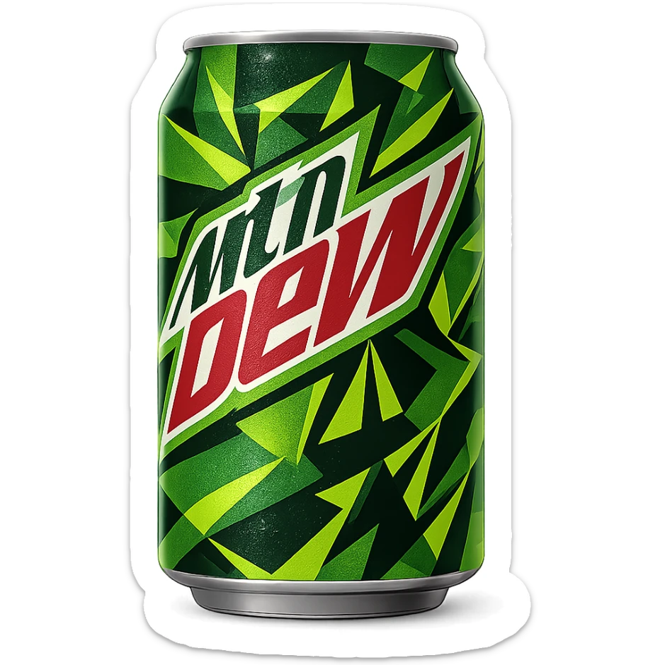 a can of Mountain Dew, vibrant, energetic, green and yellow colors sticker