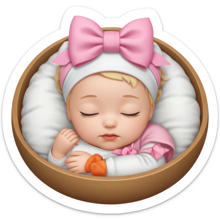 Sleeping Newborn baby with a white shirt and a pink bow on her head sticker