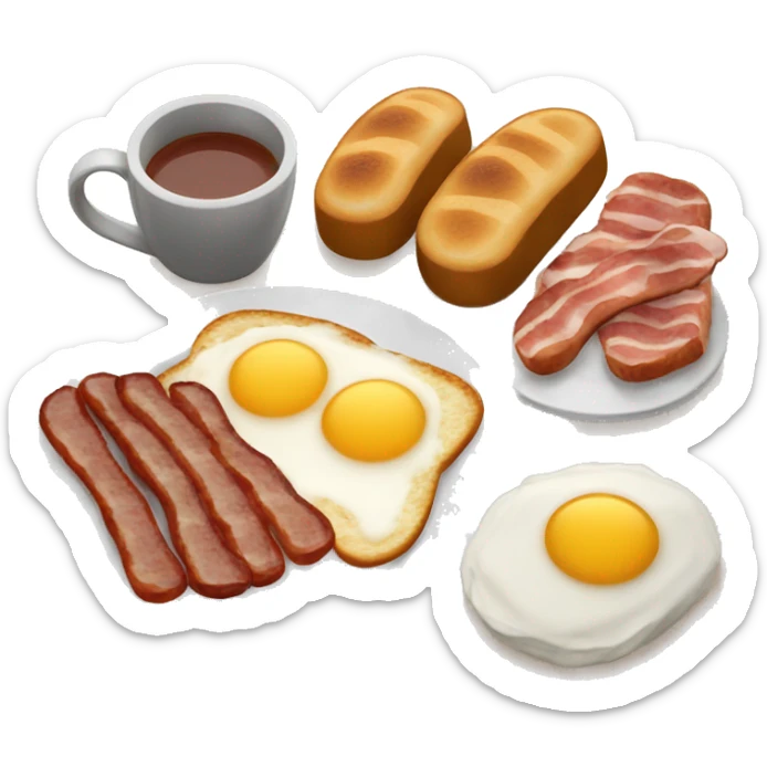 a full english breakfast with toast, hash browns, beans, bacon, and sausages. sticker
