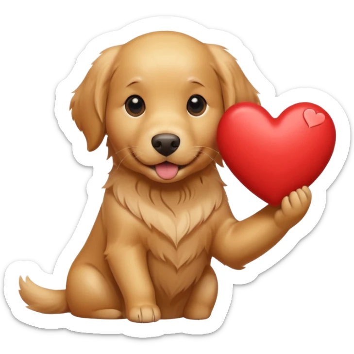 A dog holding a large heart (modeled after a Golden Retriever) sticker