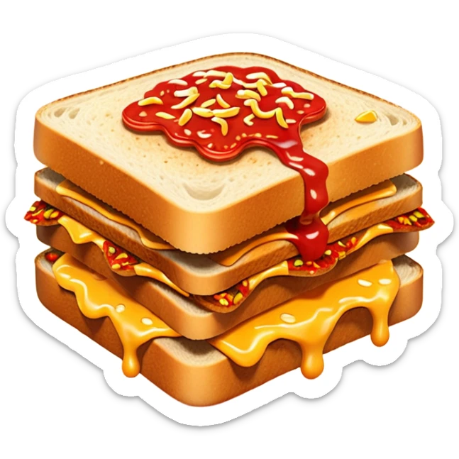 extra spicy sucuk sandwich object icon, crispy toasted bread, lots of spicy sucuk slices, dripping melted cheese, hot chili sauce, red pepper flakes, spicy steam effect, 3D cartoon, mobile game icon style, clean background, no text, no watermark
 sticker