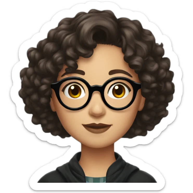girl with short curly dark brown hair and harry potter glasses sticker