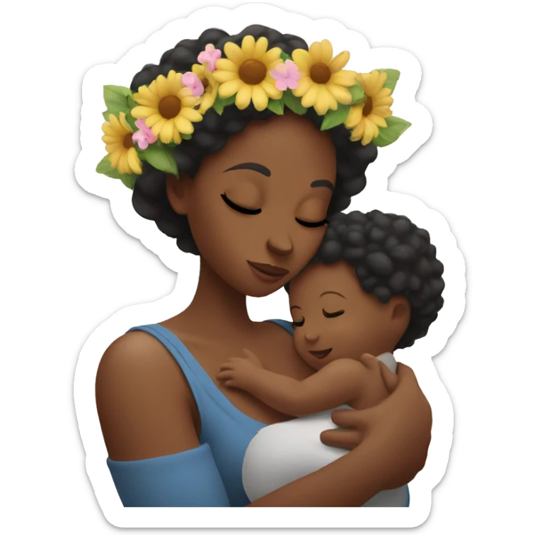 Black mother breastfeeding baby with a flower crown on mothers headää sticker