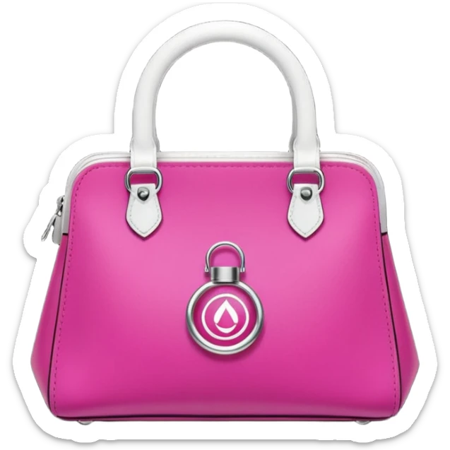 bolsa fucsia con asas blancas y en el centro de la bolsa el logo de druni perfumerias en color blanco sticker
