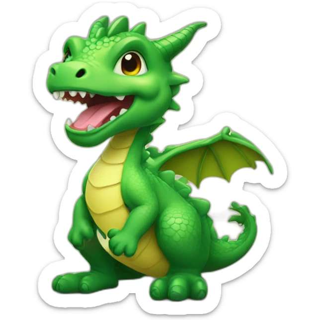 Cute green little dragon, showing his tongue sticker