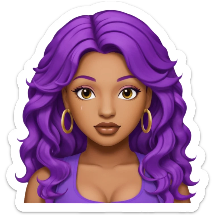 Megan thee stallion with purple wavy hair with a side part crimps sticker