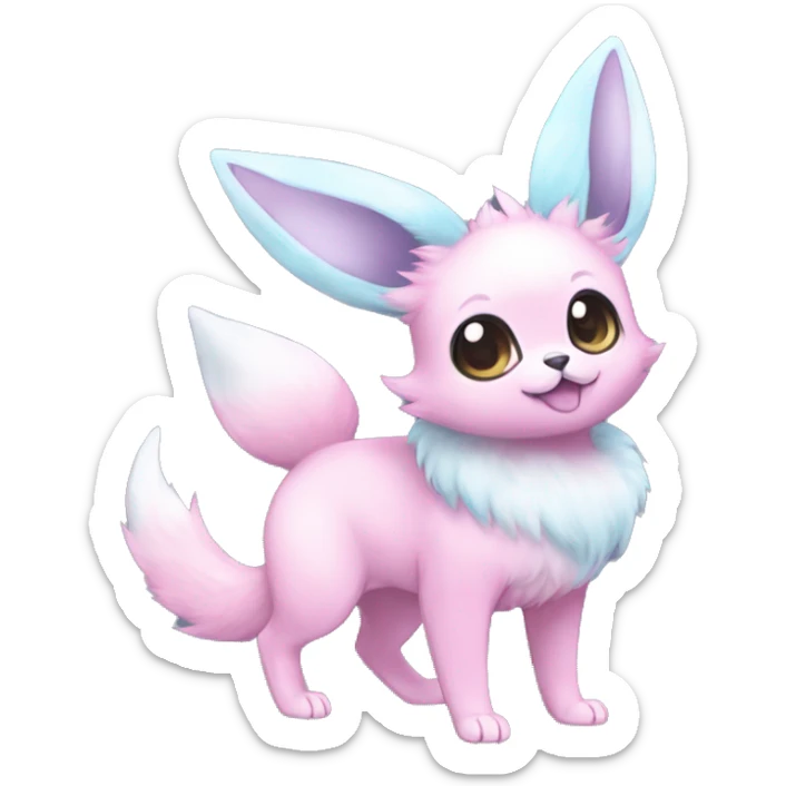 Kawaii Pastel Cotton-Candy-Colored Eeveelution-Cute-Chihuaha-Bunny-Pokémon-fusion full body sticker