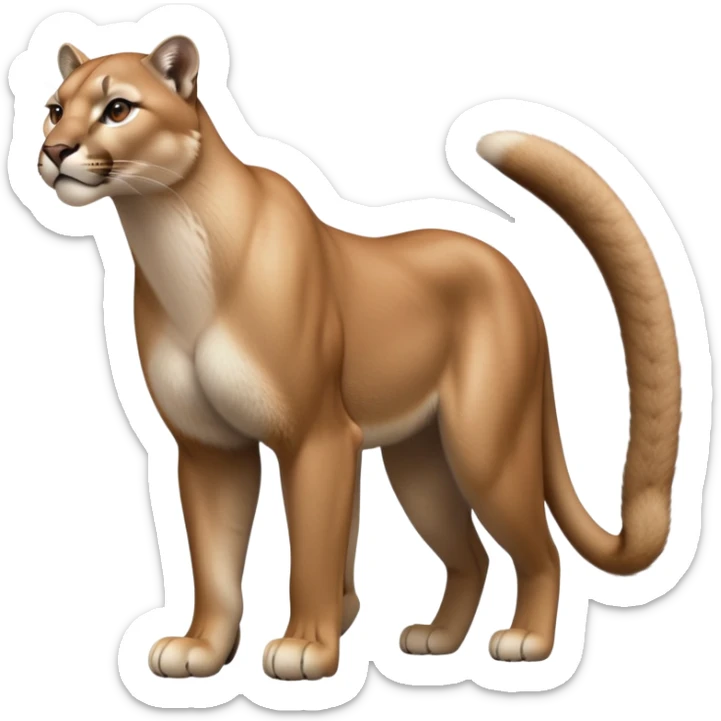 cinematic-[mountain lion]-realistic-full-body-standing-emoji,-muscular-frame-poised-with-grace,-tail-curved-slightly,-head-tilted-dramatically,-sleek-[tan]-fur,-simplified-yet-realistic-focused-features,-highly-detailed,-glowing-with-an-almost-sarcastic-glow sticker
