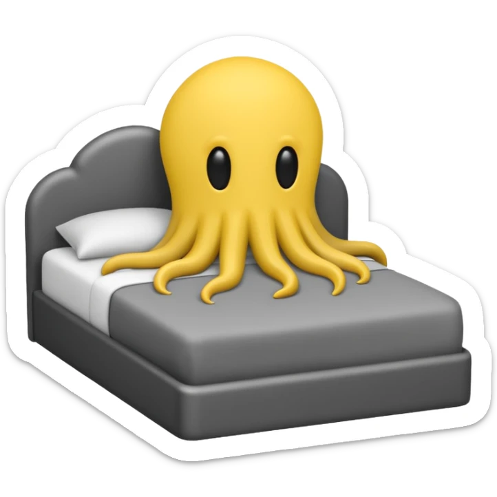 Minimalist emoji-style sticker of a bed with a covered figure and something strange peeking out from underneath. Grayscale only, simple icon.

 sticker