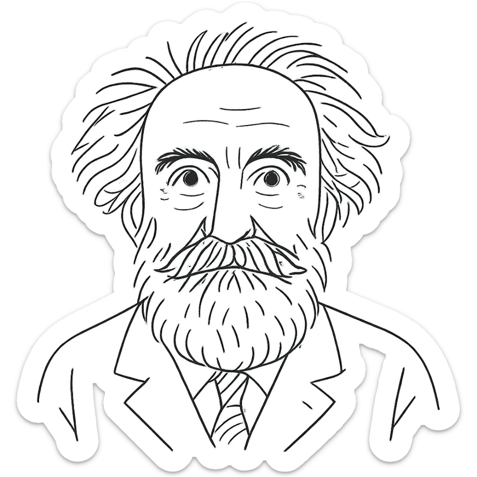 a hand drawn black outline portrait of philosopher Gaston Bachelard with similar-sized eyes based a famous portrait of him sticker