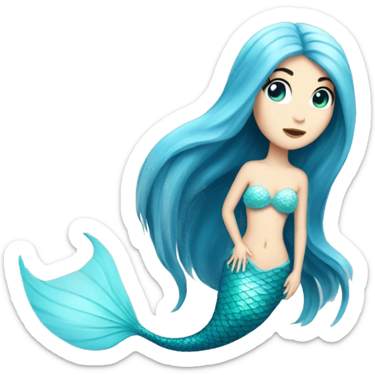 mermaid with long black hair pale skin and light blue eyes  sticker