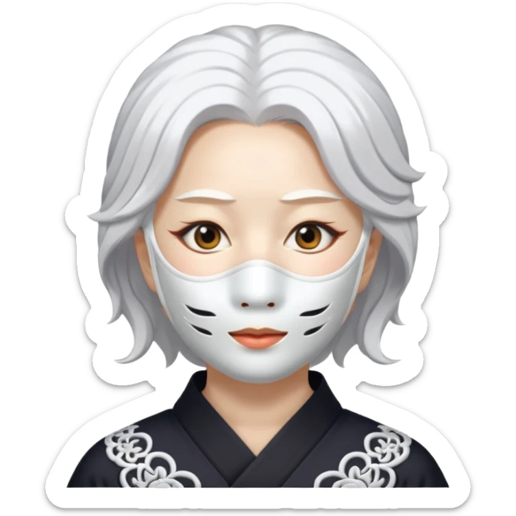 japanese culture white mask woman with white hair sticker