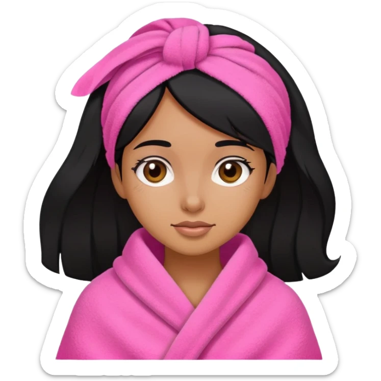 Brown girl, with black hair and pink towl  sticker