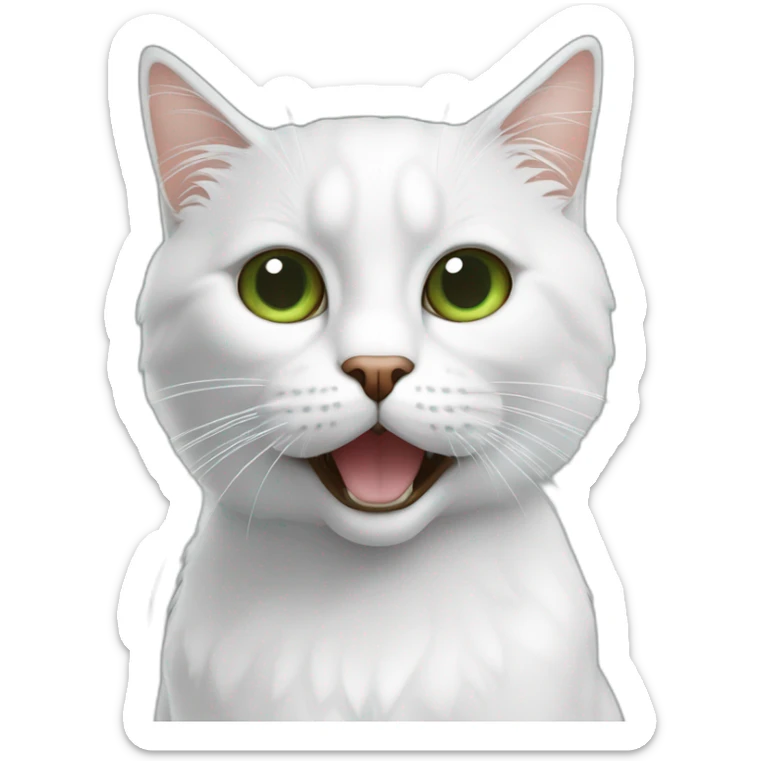Chat blanc à poil long aux yeux verts, avec bout des oreille marron. Il manques la mâchoire du bas. sticker