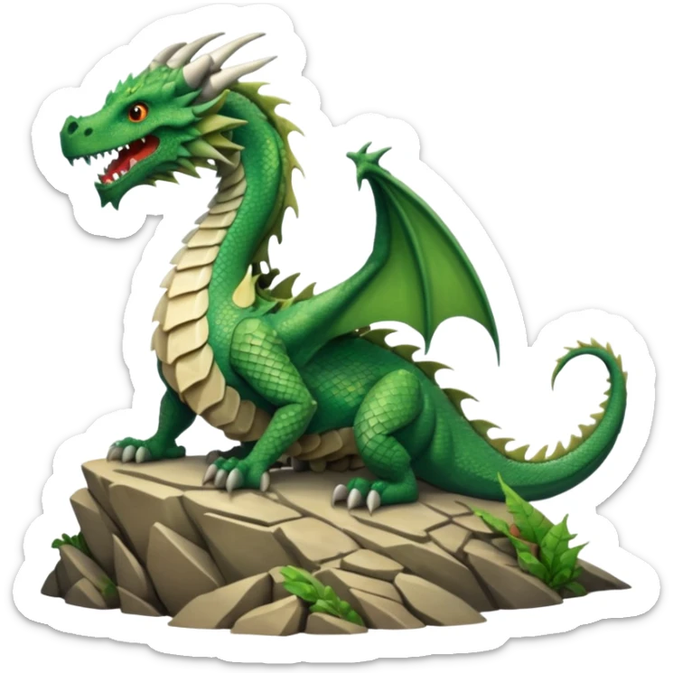 A giant dragon sitting on a mountain looking at the other dragon that is cover in bones sticker