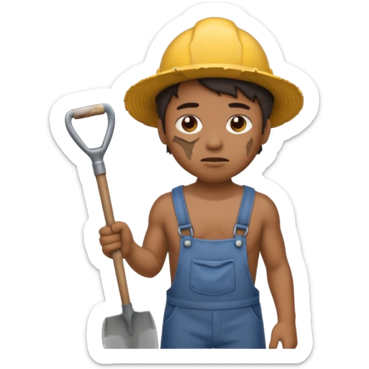  Emoji portrait of a mine slave. He has a somber expression and wears torn clothes, holding a shovel. sticker