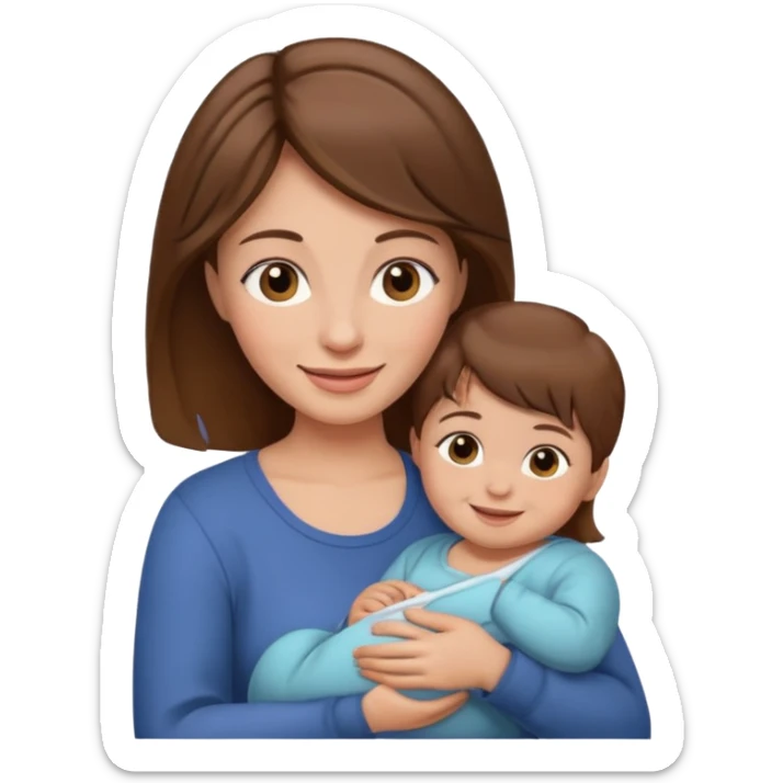 Mother holding 1 infant brown hair fair skin sticker