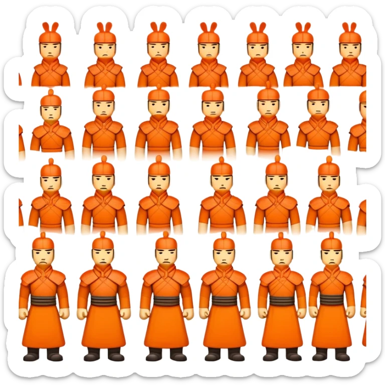 Terracotta Army Xi'an, simplified emoji style with bold outlines and bright colors, cartoon style ancient warrior statues lined up sticker