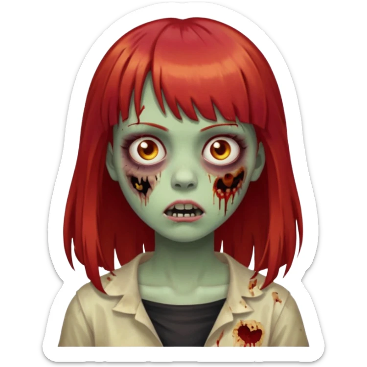 Uma menina de franja cheia, cabelos vermelhos e olhos de mel zumbi sticker