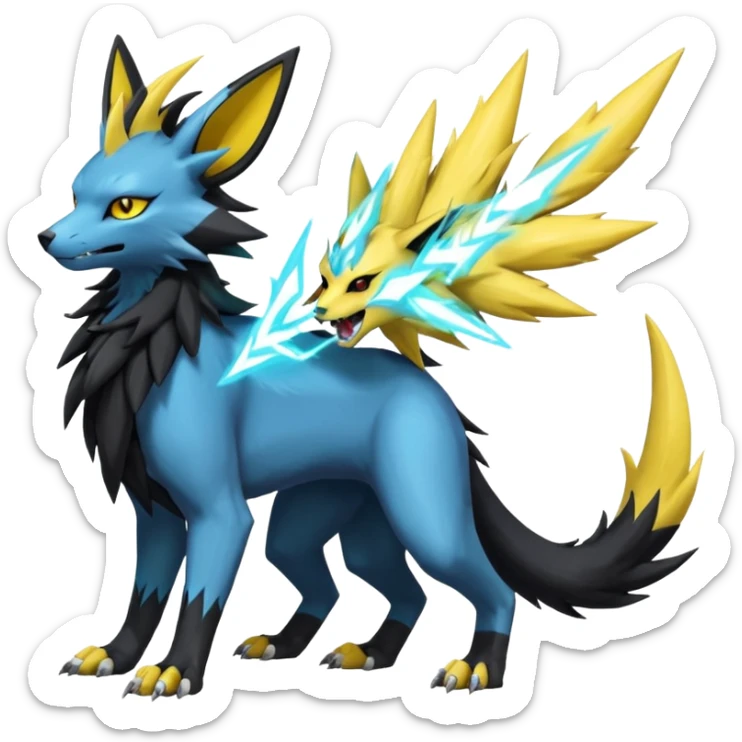 Feral Quadrupedal Digitigrade Luxray-Jolteon-Renamon-Zeraora-Vernid-Sergal-fusion-hybrid-creature, full body  sticker