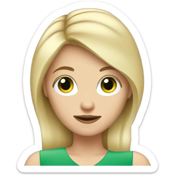 blonde woman, fair skin, green eyes, cell phone in hand sticker