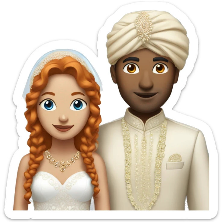 indian groom with a white skin bride with blue eyes and ginger hair sticker