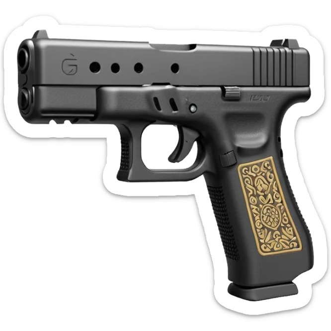 Glock 17 with an extended magazine and a clear legible engraving "N Block 17" sticker
