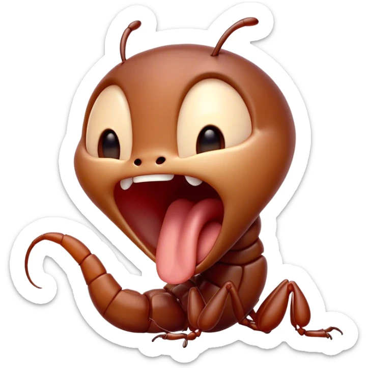 Cinematic Adorable Yawning Ant Portrait Emoji, Head tilted slightly with a dramatic, wide-open yawn, showcasing a tiny, segmented body with softly drooping features and sleepy, half-closed eyes, Simplified yet irresistibly cute features, highly detailed, glowing with a soft, cozy natural glow, high shine, relaxed yet expressive, stylized with a dash of whimsical charm, soft glowing outline, capturing the essence of a drowsy ant that appears ready to stretch out for a nap! sticker